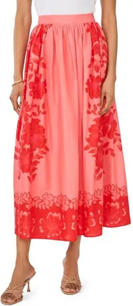 Vince Camuto Placed Floral Cotton Skirt in Lobster Red at Nordstrom, Size Xx-Large