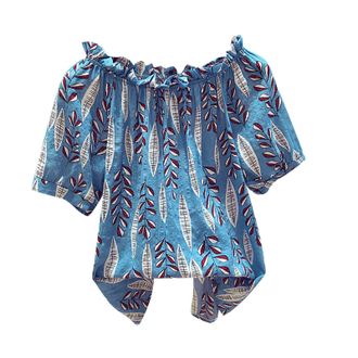 Generic Womens Casual Short Sleeve Loose Fit Chiffon Blouse Cold Shoulder Printed Lightweight Fashion Shirt Breathable Summer Tops for Women Elegant Work or E