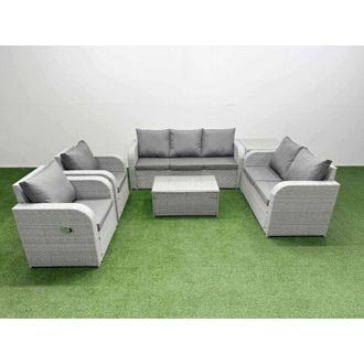 Fimous Pe Rattan Garden Furniture Set Adjustable Chair Sofa Double Love Seat 2 Seater Sofa Lounge Set Oblong Coffee Table Side Table Light Grey - Fimous
