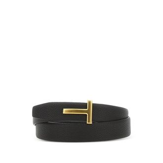 Tom Ford Belts, male, Black, Size: 110 CM T-buckle Leather Belt