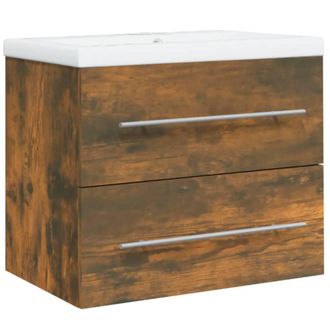 Berkfield Home Sink Cabinet with Built-in Basin Smoked Oak Engineered Wood in Brown
