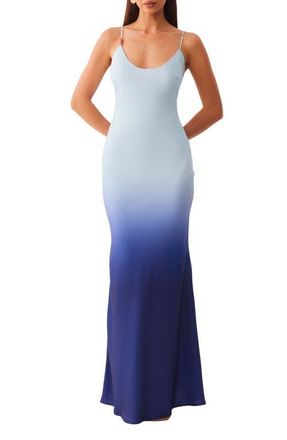 SNDYS Amaya Ombr&eacute; Satin Slipdress in Blue Ombre at Nordstrom, Size X-Small