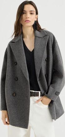 Brunello Cucinelli Cashmere double beaver cloth pea coat with precious patch in Anthracite at Nordstrom, Size 36