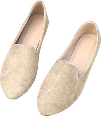 Generic Loafers for Women Slip On Casual Flat Shoes Solid Color Comfortable Lightweight Versatile Stylish Classic Walking Shoes Work Office Leisure Beige