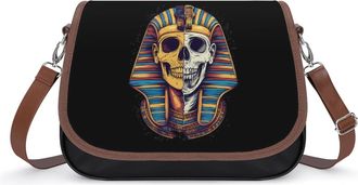 Generic Egyptian Pharaoh Skull Crossbody Bag Womens Handbag PU Message Bags Shoulder Purse with Adjustable Strap