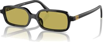 Miu Miu Rechthoekige zonnebril in zwart en groen - unisex - Zonnebrillen - Zwart - 51 MM - Accessoires