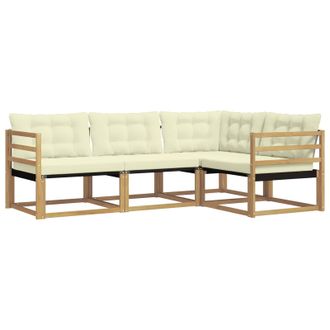 vidaXL Conjunto De Sof&aacute;s De Exterior Con Coj&iacute;n 4 Pcs Blanco Y Crema Vidaxl