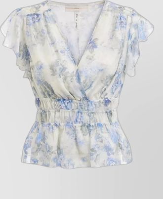 Guess v neck peplum top ruffle floral design