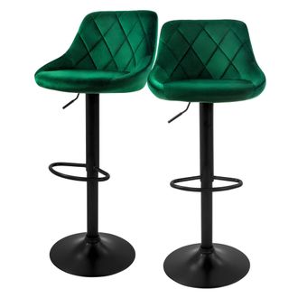 ML Design Ml-design Set 2x Taburetes De Bar De Terciopelo Verde, Sillas De Mostrador Giratorias 360&deg; Tapizadas Con Altura Regulable 62-82cm, Asiento De Bistro P