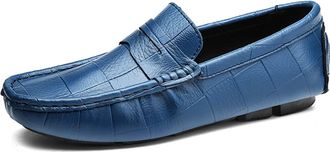 Generic Mens Loafers Shoe Round Toe Faux Crocodile Leather Penny Loafer Comfortable Flexible Lightweight Casual Walking Slip On(Blue,10.5 UK)