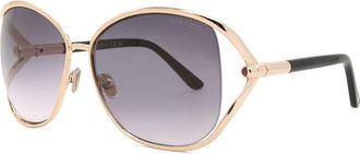Tom Ford Sunglasses Butterfly Full Rim, Shiny Rose Gold Frame And Gradient Smoke Lens Ft109128B