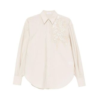 Brunello Cucinelli Brunello Cucinelli, Shirts, female, Beige, Size: L Embroidered Cotton Shirt