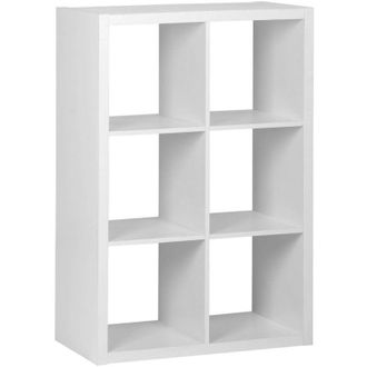 Sweeek 2-level bookshelf with 6 compartments, Basiks, White, 76x39x111.2 cm