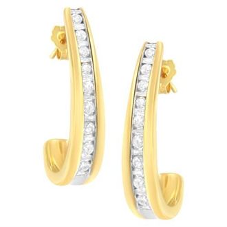 House of Brilliance 10K Yellow Gold 1 Ct Channel Diamond J-Hoop Earrings at Nordstrom