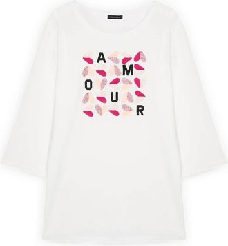 Fiorella Rubino Katoenen T-shirt met AMOUR-print - Dames - Longsleeves - Wit - XL - Katoen - Tops