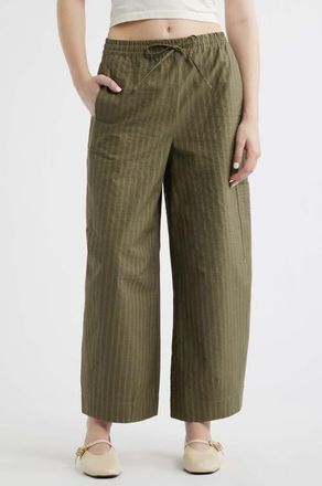 Damson Madder Felix Ticking Stripe Organic Cotton Drawstring Pants in Olive at Nordstrom, Size 16 Us