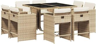 vidaXL Set comedor de jardín 9 pzas con cojines ratán sintético beige Vidaxl