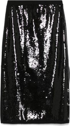 Twinset Elegante Zwarte Midi Rok - Dames - Midirokken - Zwart - XL - Wol - Rokken