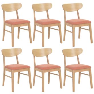 Hhg [non Utilizzato] Set 6x Sedie Sala Pranzo Soggiorno Hhg-698 79x45x49cm 150kg Tessuto Legno Chiaro Terracotta
