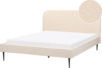 Beliani Cama Con Somier 160 X 200 Cm Minimalista Tapizada Cabecero Base Listones Boucl&eacute; Beige Flayat