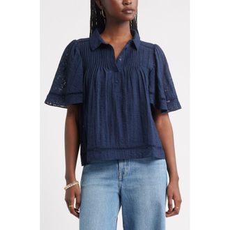 Treasure & Bond Flutter Sleeve Popover Top in Navy Still at Nordstrom Rack, Size Xx-Small
