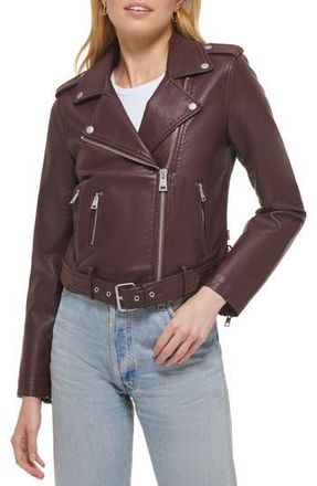 Levi's Faux Leather Fashion Belted Moto Jacket in Burgundy at Nordstrom Rack, Size X-Small