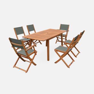 Sweeek Mesa De Jard&iacute;n De Madera Extensible, 6 Sillas