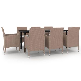 vidaXL Set Comedor De Jard&iacute;n 9 Pzas Y Cojines Rat&aacute;n Sint&eacute;tico Y Vidrio Vidaxl