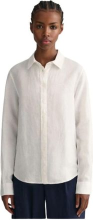 GANT Regular Linnen Chambray Overhemd - Dames - Overhemden - Wit - 3XL - Linnen - Overhemden