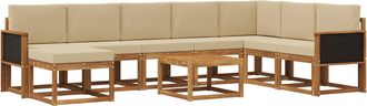 vidaXL Conjunto De Sof&aacute;s De Exterior 9 Uds. Natural Y Beige Poli&eacute;ster Vidaxl