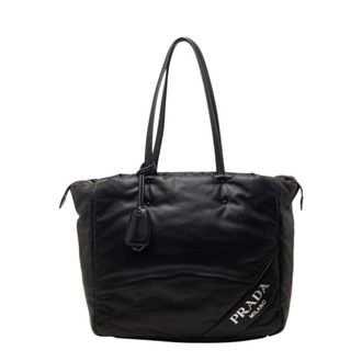 Prada Black Leather Shoulder Bag Tote Bag (Pre-Owned)