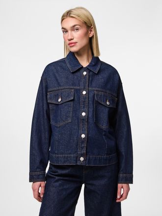 Pieces Jeansjacke PIECES PCELMA DENIM JACKET NOOS BC, Damen, Gr. XS, blau (dunkelblau denim detail:rinse wash), Denim/Jeans, Obermaterial: 99% Baumwolle, 1% 