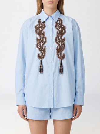 La DoubleJ Camicia in cotone con ricami, perline e nappe decorative