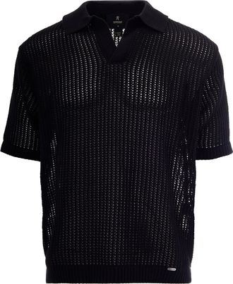 Represent Open-Knit Jet Black Polo Shirt with Stylish Details