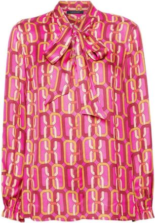 Elena Miro Overhemden, Dames, Roze, 7Xl, Geprinte blouse met ceintuur