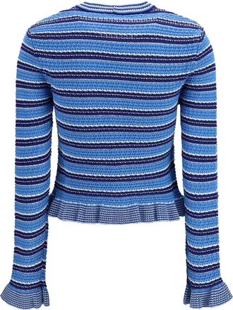 Ganni Womens Striped Cotton Cardigan Marina Sweater