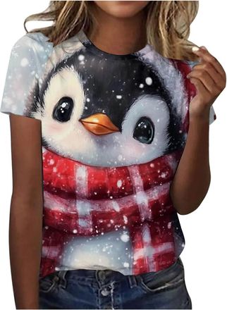 Generic Snakell Womens Christmas T Shirts Ladies Xmas t-Shirts Novelty Funny Holiday Tshirts Snowflake Santa Print Short Sleeves Casual Tunic Christmas Tops L