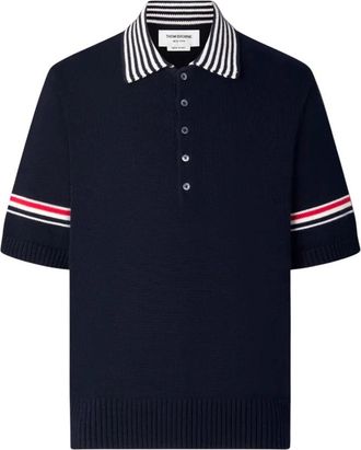 Thom Browne Sailboat Jersey Stitch RWB Stripe Rugby Polo Shirt - Heren - Polos - Blauw - L - Katoen - Tops