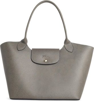 Longchamp L Schultertasche &eacute;pure aus taubengrauem Lear