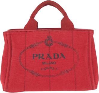 Prada Pre-owned Handbags, female, Red, Size: ONE SIZE Pre-owned Canapa Canvas Tote Bag