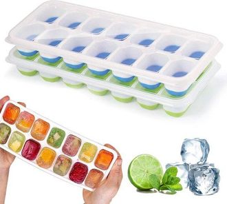 OEM 2 Bandejas De Silicona Para Cubitos De Hielo Con Tapa - Sin Bpa Y Apilables Para Cubitos De Hielo Cuadrados