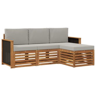 vidaXL Conjunto De Sof&aacute;s De Exterior 4 Pcs Natural Y Gris Claro Vidaxl