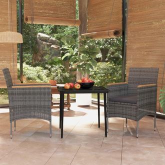 vidaXL Juego De Comedor De Jard&iacute;n 3 Piezas Con Cojines Gris Y Negro Vidaxl