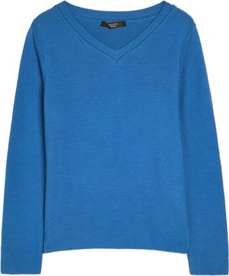 Max Mara V-neck Fine-knit Cotton Jumper - Blue - S (UK8-10 / S)