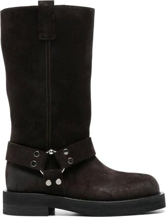 3Juin High Boots, female, Brown, Size: 8 1/2 US Brown Suede Harness Boots