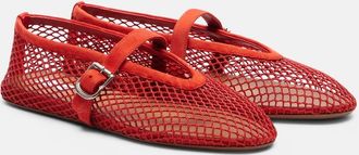 Alaia Suede-trimmed fishnet ballet flats