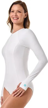 Coolibar Escalante Long Sleeve Swimsuit, UPF 50+ Sun Protection in White at Nordstrom, Size Small