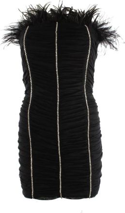Patrizia Pepe Mini Jurk met Pailletten en Veren Applicatie - Dames - Feestkleedjes - Zwart - M - Pailletten - Kleedjes