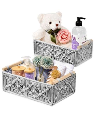 Sorbus Set Of 2 Macrame Boho Lined Gift Baskets
