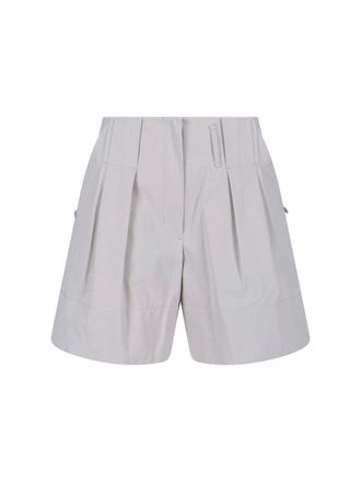 Low Classic Grey Mid-Rise Tailored Pleated Shorts
